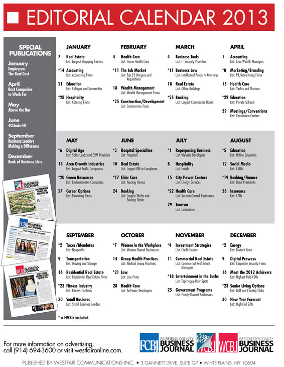 2013_EditorialCalendar Westfair 2013 Editorial Calendar