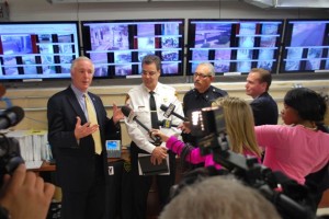 Mayor Bill Finch, left, at a recent school-themed security event.