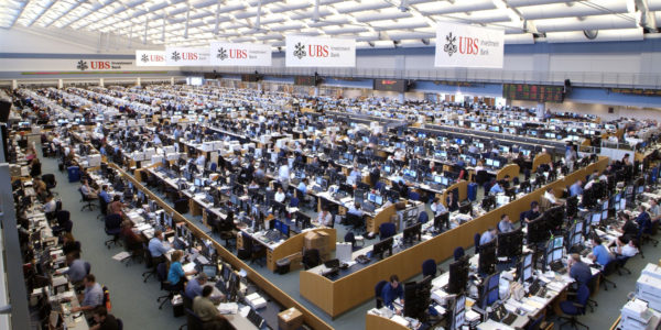 A file photo of the UBS trading floor on Washington Boulevard in Stamford. Credit: UBS