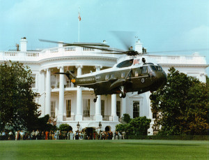 A VH-3D Sea King helicopter that makes up part of the presidential helicopter fleet.