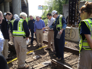 Gov. Dannel P. Malloy returned to the scene of the Metro-North train derailment to meet with NTSB officials over the weekend. Courtesy of the governor's office.