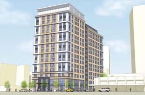 The second phase of the Park Square West development will be a 15-story, 209-unit apartment building at 66 Summer St. in Stamford. Courtesy of A.P. Construction Co.