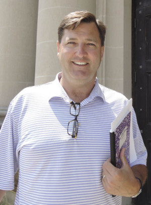 Dick O'Hare in front of the Stamford Innovation Center, a cooperative workspace that several startup companies and entrepreneurs call home.