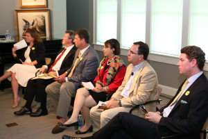 Courtney Booth, Caesar Bryan, Craig Harrigan, Pamela Pagnini, Mark Silverstein and David Sleeman, panelists at the June 27 event “Roads Paved in Gold.”