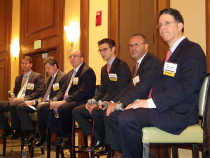 From left, Brett Wilderman, principal, Forstone Capital; John Barnes, senior vice president and managing director, Reckson division of S.L. Green Realty Corp.; Jose Cruz, senior managing director, Holliday Fenoglio Fowler L.P.; Jeremy Leventhal, managing partner, Faros Properties; Alex Argento, senior vice president and director of operations, Vidaris Inc.; and Jeff Newman, executive vice president, Malkin Properties.