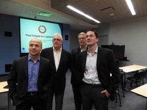 1.From left, LogicBroker principal Peyman Zamani, UConn instructor and Stamford Learning Accelerator director Brian Brady; UConn Stamford Business School Executive Director Jud Saviskas; and George Huedorfer, LogicBroker”™s director of sales.