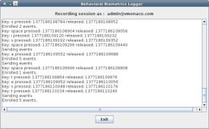 Screen shot of logging program collects data from users on how long a key is pressed and what types of linguistics the person uses.