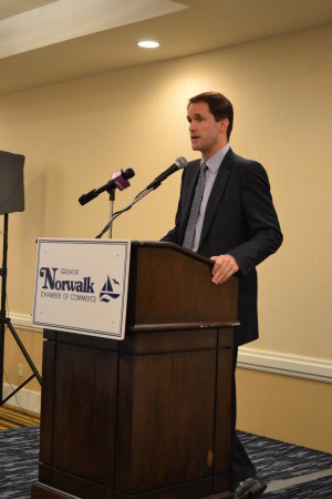 U.S. Rep. Jim Himes speaks in Norwalk. Photo by Jennifer Bissell.