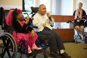 Stephanie Rimpel and Joshua Wilson sing at the reception for Elizabeth Seton”™s 25th anniversary celebration.