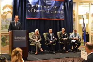 From left, Gov. Dannel P. Malloy; Catherine Smith, commissioner of the Department of Economic and Community Development; Peyman Zamani, CEO of Logicbroker; Kate Donahue, president of Hampford Research; and Steve Ford, owner of Butcher”™s Best Country Market.