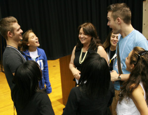 Kimberly R. Cline, president of Long Island University, interacts with students at the annual Bi-Campus Leadership Conference. Photograph courtesy LIU.