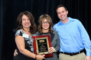 Carol Christiansen, HGAR Awards Committee Chair;  Irene Amato of ASAP Mortgage, and Mark Aakjar of Mark”™s Inspections, the 2012 HGAR Affiliate of the Year.