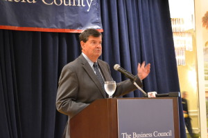 Kevin B. Sullivan, Department of Revenue Services commissioner, addresses members of the Business Council of Fairfield County.