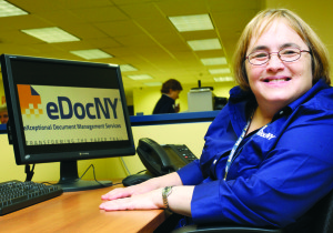 Shelley Cantor, who prepares business and government documents before they are scanned, has been working at eDocNY for six years.