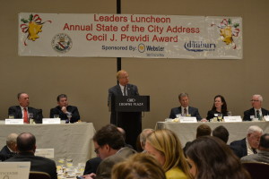 Mayor Mark Boughton delivers his annual address to the Greater Danbury Chamber of Commerce.