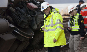 An NTSB inspector on the site of a Dec. 1 Metro-North derailment in New York City.