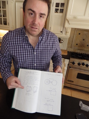 Drew Pickering Jr. with his original scoop sketches.