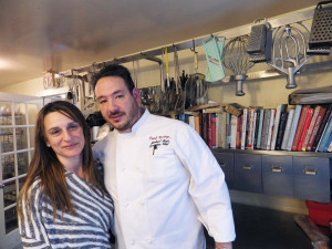 Gallia and Michael Batt in their Greenwich company kitchen.