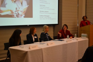 Panelists discuss the “women multiplier effect” at UBS office in Stamford.