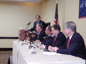 From left, legislators Sharkey, Cafero, McKinney and Williams. Moderator Joe McGee is standing.