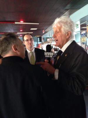 William O'Shaughnessy, WVOX's editorial director, interviews former White Plains Mayor Adam Bradley while Gerald McKinstrey of Thompson and