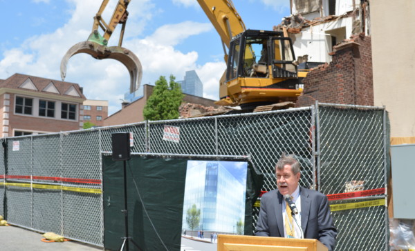 Jon Schandler, White Plains Hospital CEO, at a Monday ceremony at the East Post Road construction site.