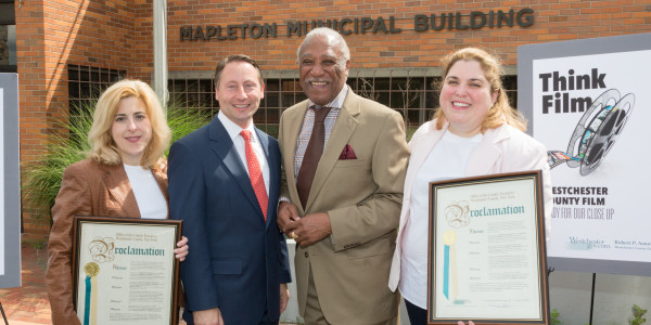 From left, Nicole Zeller, co-owner of Haven Studios NY; Westchester County Executive Robert P. Astorino; Mount Vernon Mayor Ernie Davis; and Gabrielle Zeller, co-owner of Haven Studios NY.