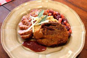 Duck two ways with an apple-pomegranate gastrique from Cafe of Love in Mount Kisco.