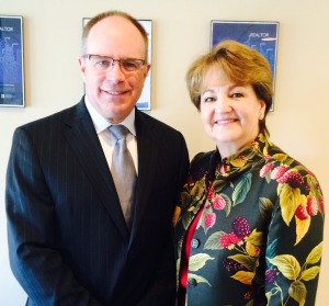 Former Goodfellow Homes President Scott T. Cooney, now a Coldwell Banker branch manager,  with Coldwell Banker President Cathleen F. Smith.