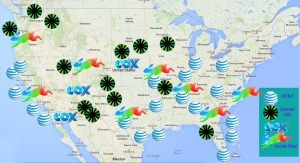 A map of gigabit Internet projects in the U.S. provided by Bill Valle, broadband policy coordinator for the state Office of Consumer Counsel.