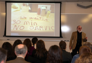 Gerry Crispin, principal and co-founder of CareerXroads, gives the final educational presentation at the event. Photo by Crystal Kang