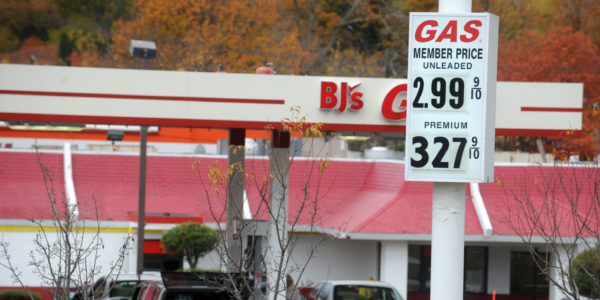 Gas prices recently fell below $3 at some stations, including the BJ”™s gas station in Derby. Photo by Autumn Driscoll