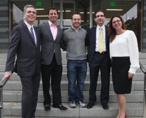 From left, White Plains Mayor Thomas Roach at the La Gianna opening with developers Craig Rosenman and David Mann, Philip Fructer, principal of Papp Architects P.C., and Michelle Coletti, broker at Better Homes and Gardens Rand Realty.  