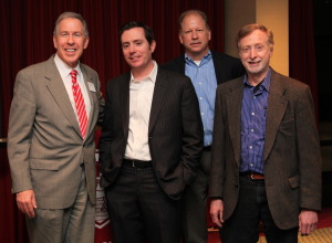 From left, Donald Gibson, dean and professor of management at Fairfield University”™s Charles F. Dolan School of Business; Ronan Ryan; Walter Hlawitschka, associate professor of finance; and Michael Tucker, professor of finance.