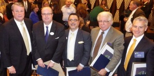 Award winners, from left, Kevin Keane; Michael Hymes; Robert Derbabian, accepting the award for Anson Augustine; Frank Pellegrino; and Anthony Justic.