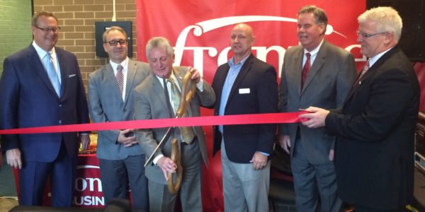 From left, Don Banowetz, Frontier Communications”™ area general manager for the Fairfield region; Mark Brown, alternate channel marketing manager, Frontier; Norwalk Mayor Harry Rilling; Sean Housel, director of alternate channels, Frontier; Edward J. Musante Jr., president, Greater Norwalk Chamber of Commerce; and Chris Spearing, manger of regional sales, Frontier.