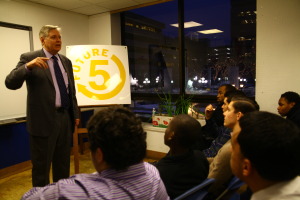 Mayor David Martin speaks during a Q&A session at Future 5 in Stamford.