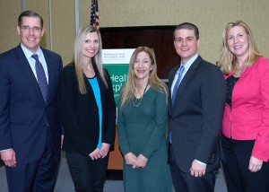 From left, Matthew Fair, regional sales director, First Niagara Risk Management Inc. and event co-chairman; Lea Sampiere, medical analyst, Sikorsky, a United Technologies company; Tanya Court, director for public policy and programs, The Business Council of Fairfield County; Anthony Aguanno, event co-chairman and senior account executive, UnitedHealthcare of CT Inc.; and Heather Barnes, managing director, Aon Hewitt. Committee members absent included Donna Gaudioso-Zeale, corporate relations associate, Stamford Hospital; and Robert Janes Jr., director for new sales, Anthem Blue Cross and Blue Shield. Photo by The Business Council of Fairfield County