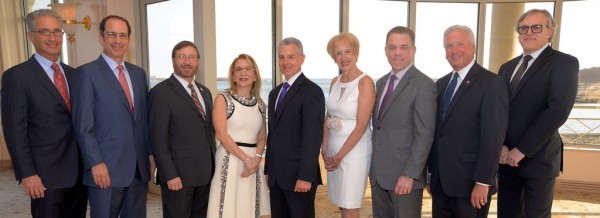 From left, James Krantz and Robert Kestenbaum, of York International Agency; Dr. Robert Amler, of New York Medical College; Rella Fogliano, of MacQuesten Development Cos.; Anthony Justic, Business Council of Westchester board chairman; Marsha Gordon, Business Council president and CEO; Fred Schwam, of American Christmas; William Flooks Jr., of Beecher Flooks Funeral Home; and Erik Esterlis, of Mindspark.