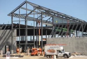 Construction continues on Bass Pro Shops on Steel Point in Bridgeport. Photo by Brian A. Pounds