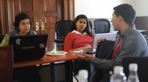 Team College Xchange members Maha Subburanam, left, Alee Subburanam and David Quito. Photo by Tyler Sizemore