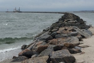 Work is in progress on breakwaters at Bridgeport's Pleasure Beach.