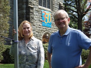 Pat Larrabee, First Congregation Church historian, and congregant Peter Flierl.