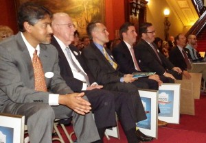 From left, Doctors of Distinction honorees Drs. Sohel Islam, Albert Burke, Joseph Feurstein, Mark Vitale, Steven Heffer, Robert Herzlinger, and medical student Phillip Jordan at the award ceremony in Norwalk at the Lockwood-Mathews Mansion Museum. Photo by Bill Fallon