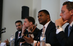 From left, Saleem Miyan, CEO, Sensify Inc.; U.S. Rep. Jim Himes; Marcus Jadotte, assistant secretary, U.S. Department of Commerce; and Jeff Dixon, chief operating officer and chief financial officer, Sensify Inc.