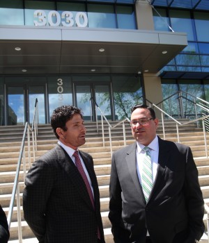 Developer Joseph Simone, left, and Anthony Viceroy, chief financial officer of Westmed Medical Group, outside Westmed's new 3030 Westchester Ave. office.