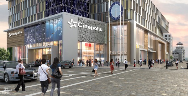 A rendering of the CinÃ©polis theater planned for Steelpointe Harbor.