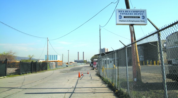 The MTA bus depot on Alexander Street, with redevelopment sites in the distance.