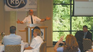 Salvation Army Maj. John Hodgson addresses a crowd at the Crestview Conference Center in West Nyack.