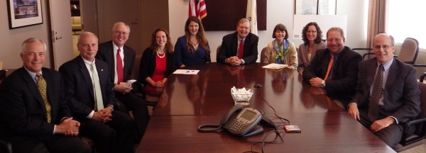 From left, Henry A. Ashforth III, The Ashforth Co.; Rey Giallongo, First County Bank; Chris Bruhl, The Business Council of Fairfield County; Andrea Pinabell, Starwood Hotels & Resorts; Megan Saunders, Stamford 2030 District; Stamford Mayor David Martin; Ann Fowler Wallace, Funders”™ Network; Michelle Knapik, Tremaine Foundation; Thomas Madden, city of Stamford; and Donald Strait, Connecticut Fund for the Environment. Photo by Bill Fallon